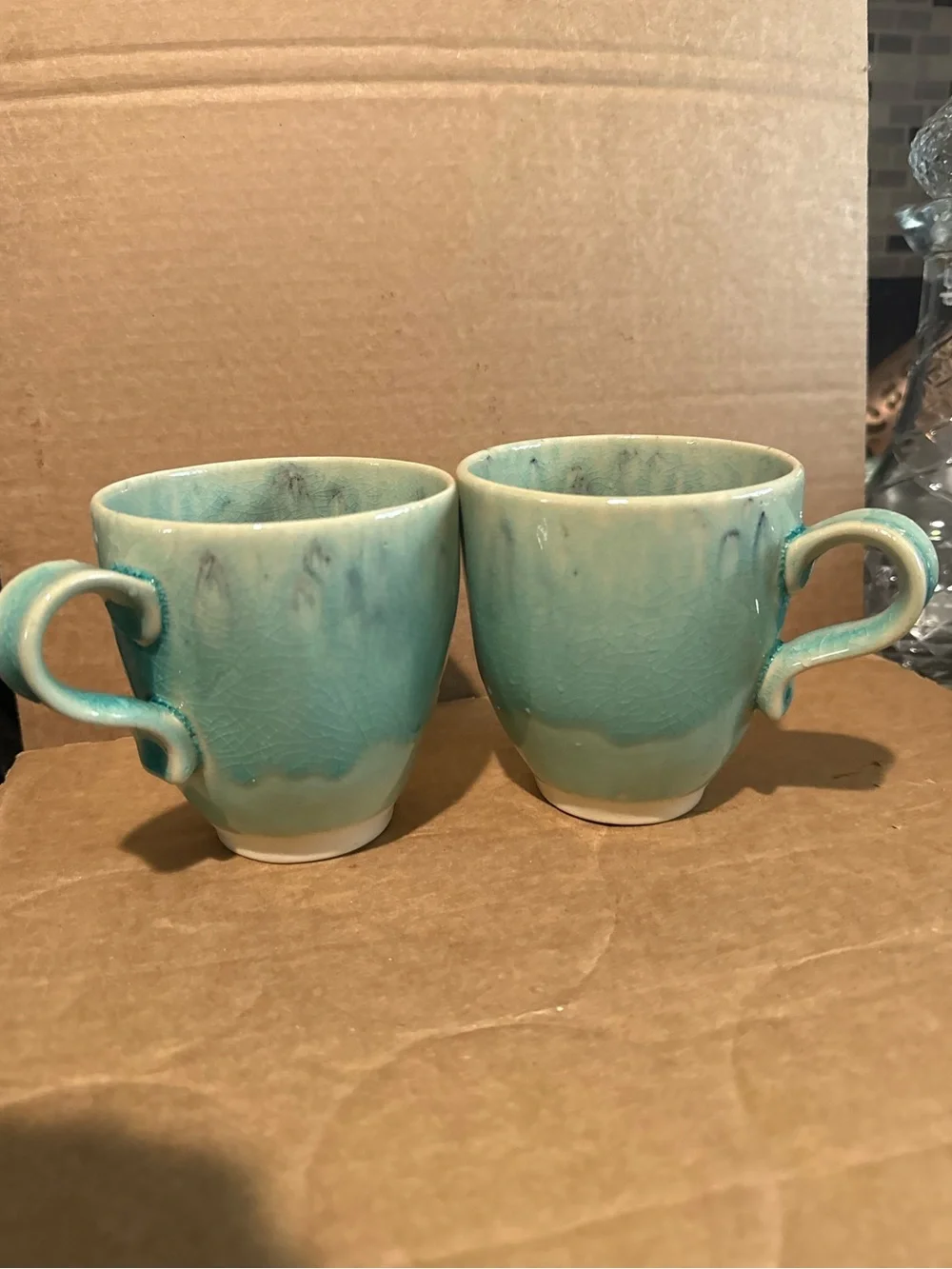 Glazed Ceramic Teal Coffee Mugs - Set of 2